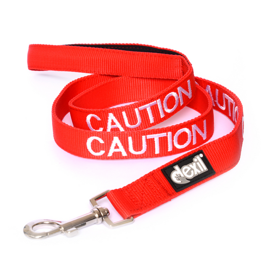 Dexil Friendly Dog Collars Red CAUTION Standard 120cm 4ft Lead