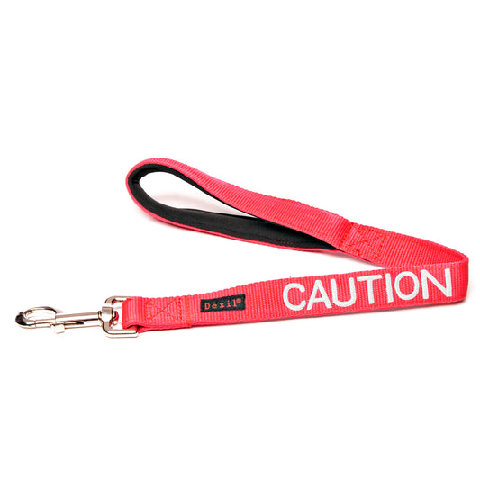 Dexil Friendly Dog Collars Red CAUTION Short 60cm 2ft Lead