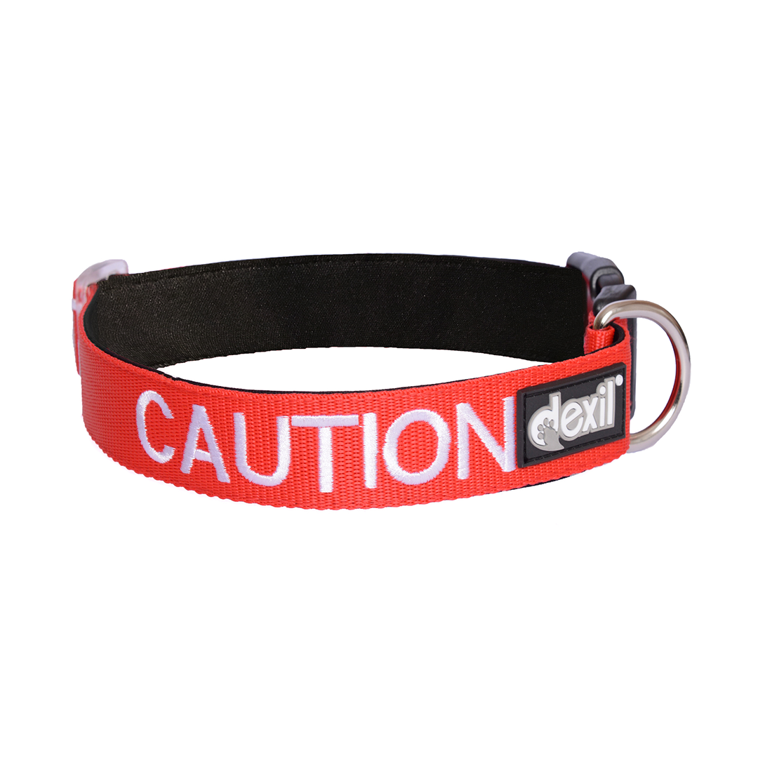 Dexil Friendly Dog Collars Red CAUTION L/XL Clip Collar